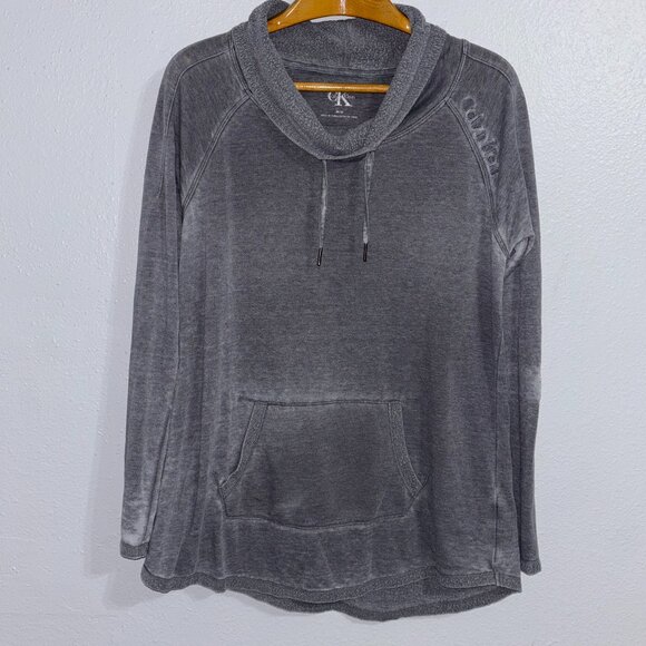Calvin Klein Gray Cowl Neck Pullover Sweatshirt M Distressed Grunge Soft Knit - Picture 1 of 16